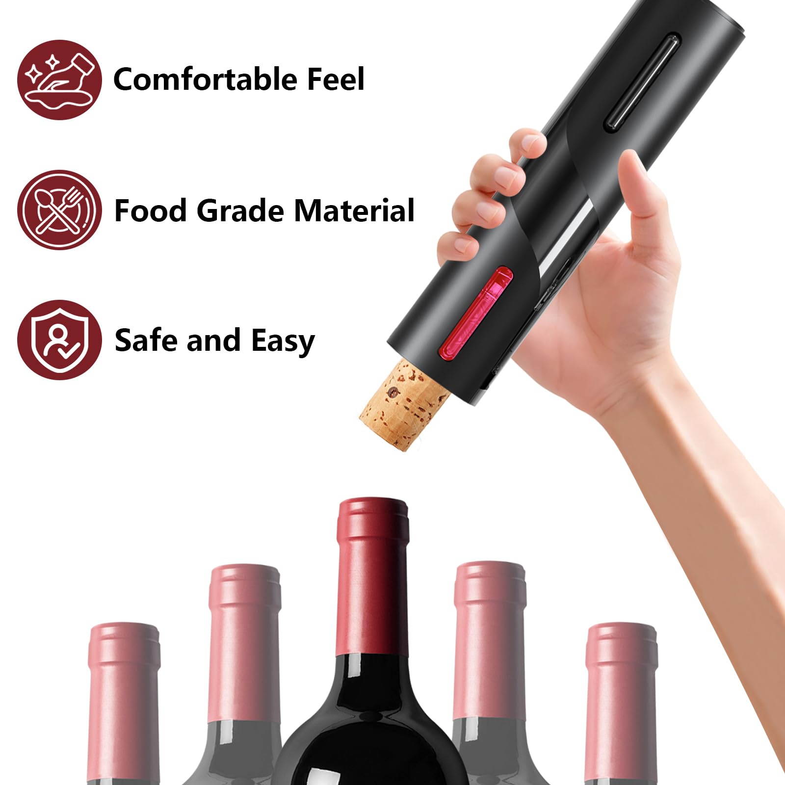 Sacacorchos eléctrico, Sacacorchos Eléctrico con Cortacapsulas Botella, Ideal para reuniones familiares y bares, Regalo hombre para amantes del vino (Abridor de botellas recargable - Negro)