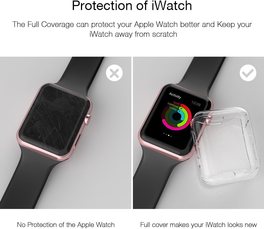 MARGE PLUS for Apple Watch Screen Protector 44mm 40mm 38mm 42mm, [3 Style] Case for iWatch Series 5 Series 4 Series 3,Soft TPU All Around Cover Case & Shock-Proof Bumper Case
