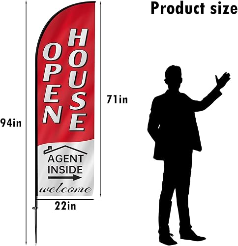 Miniatura 2 de Señales de puertas abiertas de 7.9 pies para agentes de bienes raíces,Swooper Open Banners Bandera de plumas,Kit de bandera y poste de casa abierta