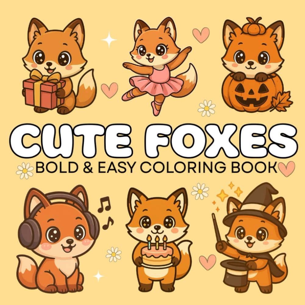 Cute Foxes Coloring Book: Bold and Easy Designs for Fox Lovers, Fun for Kids and Adults