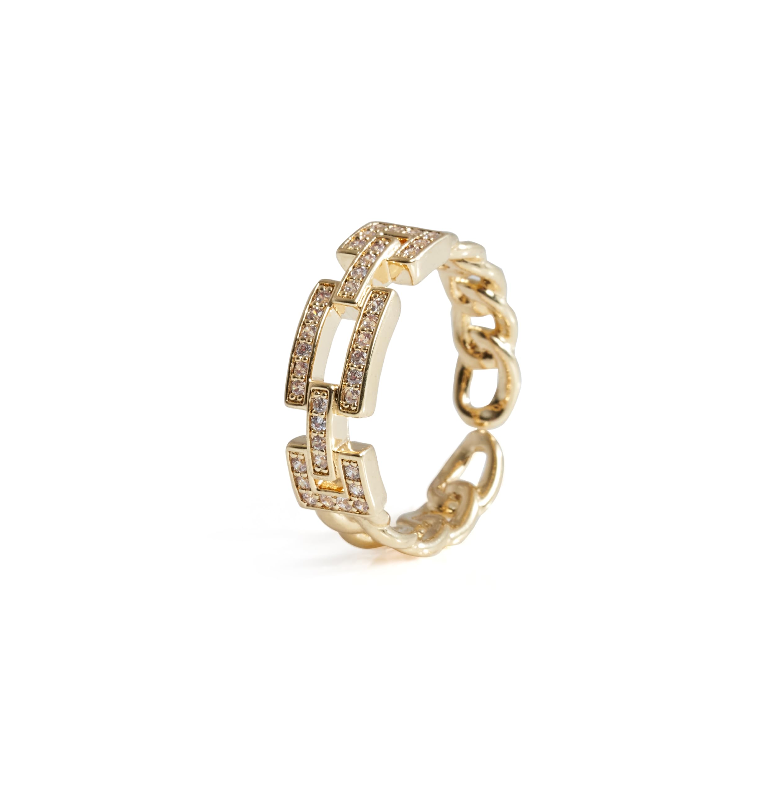 Trendy Gold-Plated Rectangular Link Ring with Sparkling Crystal Accents | Adjustable Finger Rings For Women Girls Love Gifts Women's Jewellery Rings-image-14
