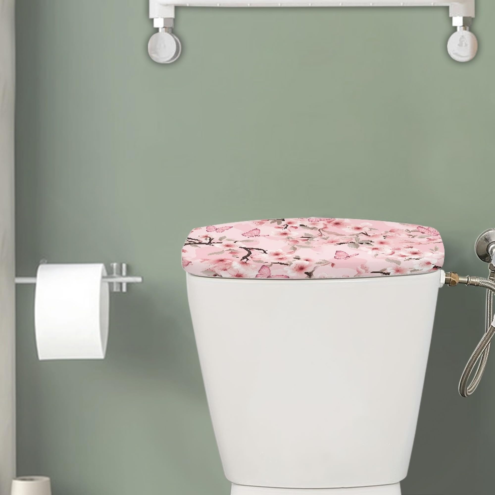 Zanxiantu Pink Cherry Blooms Butterfly Toilet Tank Cover Super Soft Toilet Lid Cover Toilet Tank Lid Cover Bathroom Home Indoor Decor Universal Most Toilet Tank Lid