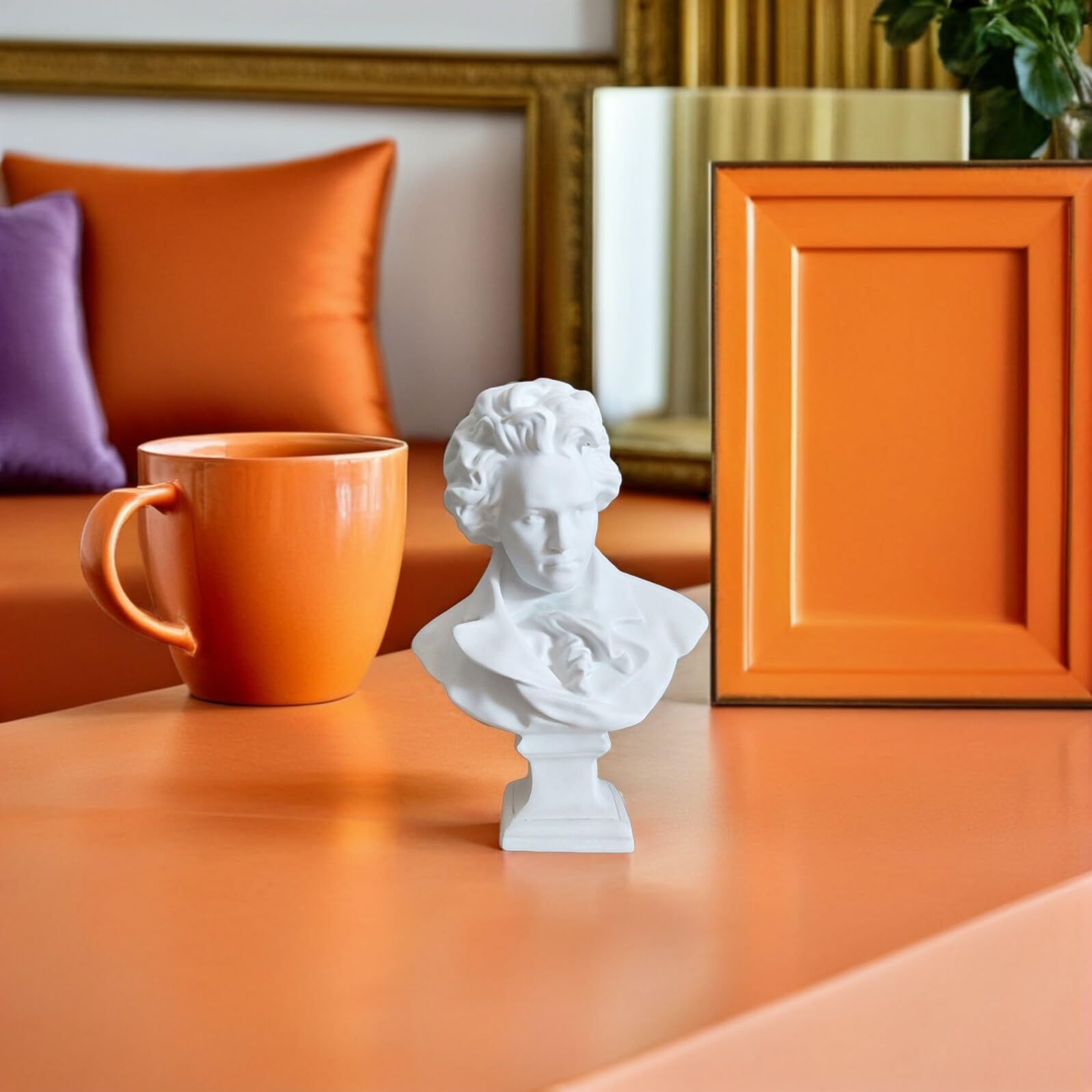 Beavorty Beethoven - Escultura de resina de estilo europeo para decoración del hogar, sala de estar, decoración artística de resina nórdica, estatua de retrato para porche de hotel