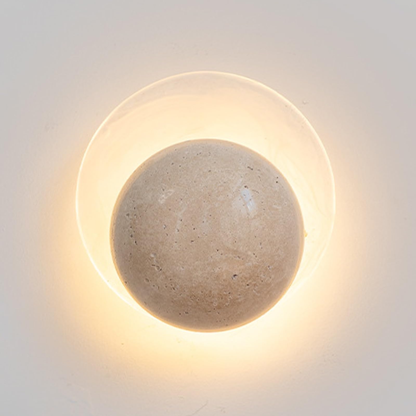 SXWNBIFH Oval Travertine + Glass Wall Sconce, 7W LED Wabi Sabi Minimalist Wall Lamp 3000K Warm White Hardwired Wall Light Fixtures Natural Stone Sconce Light Home Decoration Ambient Lighting