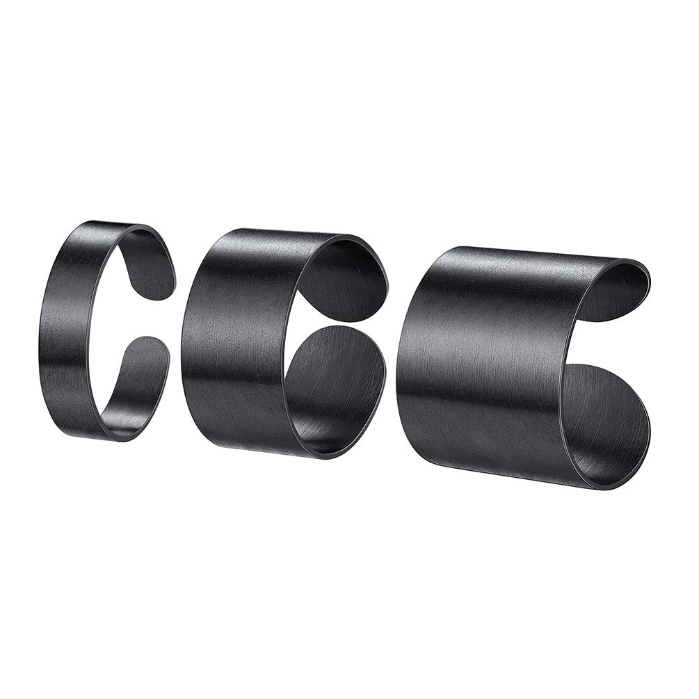 PROSTEELJoyería Pack de Anillos Ajustables 3 pcs 5mm+10mm+17mm Ancho, Juego de Anillos Cepillados/Suaves, Platino/Dorado/Negro