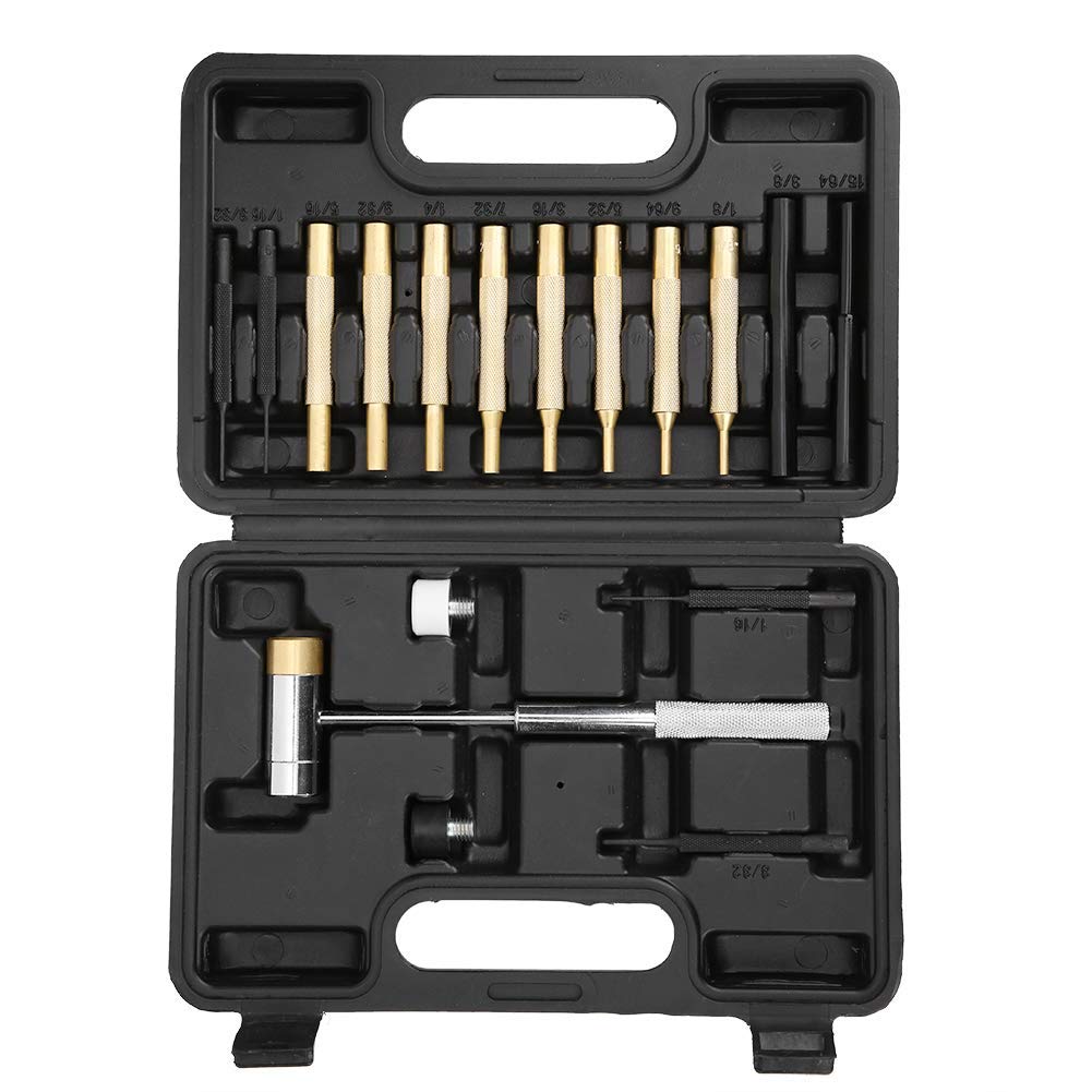 Ensemble de Poinçons d’Armurier Professionnel 17 Pièces à Goupille Cylindrique avec Marteau pour Réparation d’Armes de Chasse et Sportives