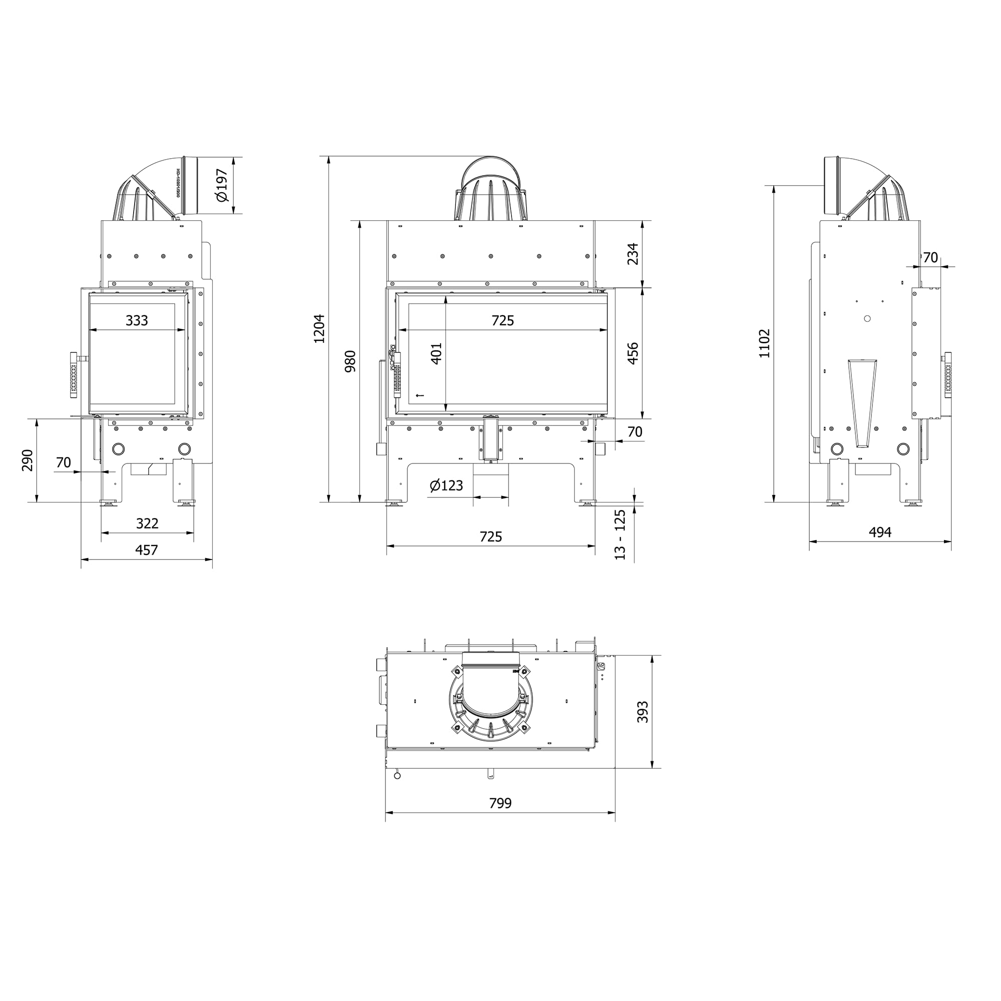 KRATKI Kaminofen Floki M Rechts – Stahl-Kamin 10 kW mit Ø 200 mm Anschluss, schwarzem Thermotec, Schließfunktion & Glass-Glas für effiziente Verbrennung