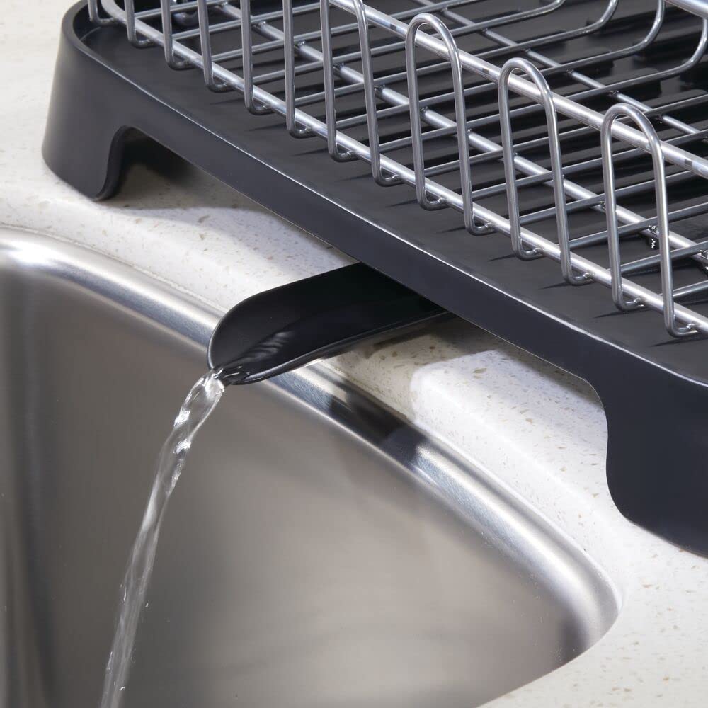 mDesign Égouttoir à Vaisselle en métal avec Plateau d'égouttage en Plastique, Porte-Couverts, égouttoir à Vaisselle et égouttoir pour la Cuisine, argenté/Noir