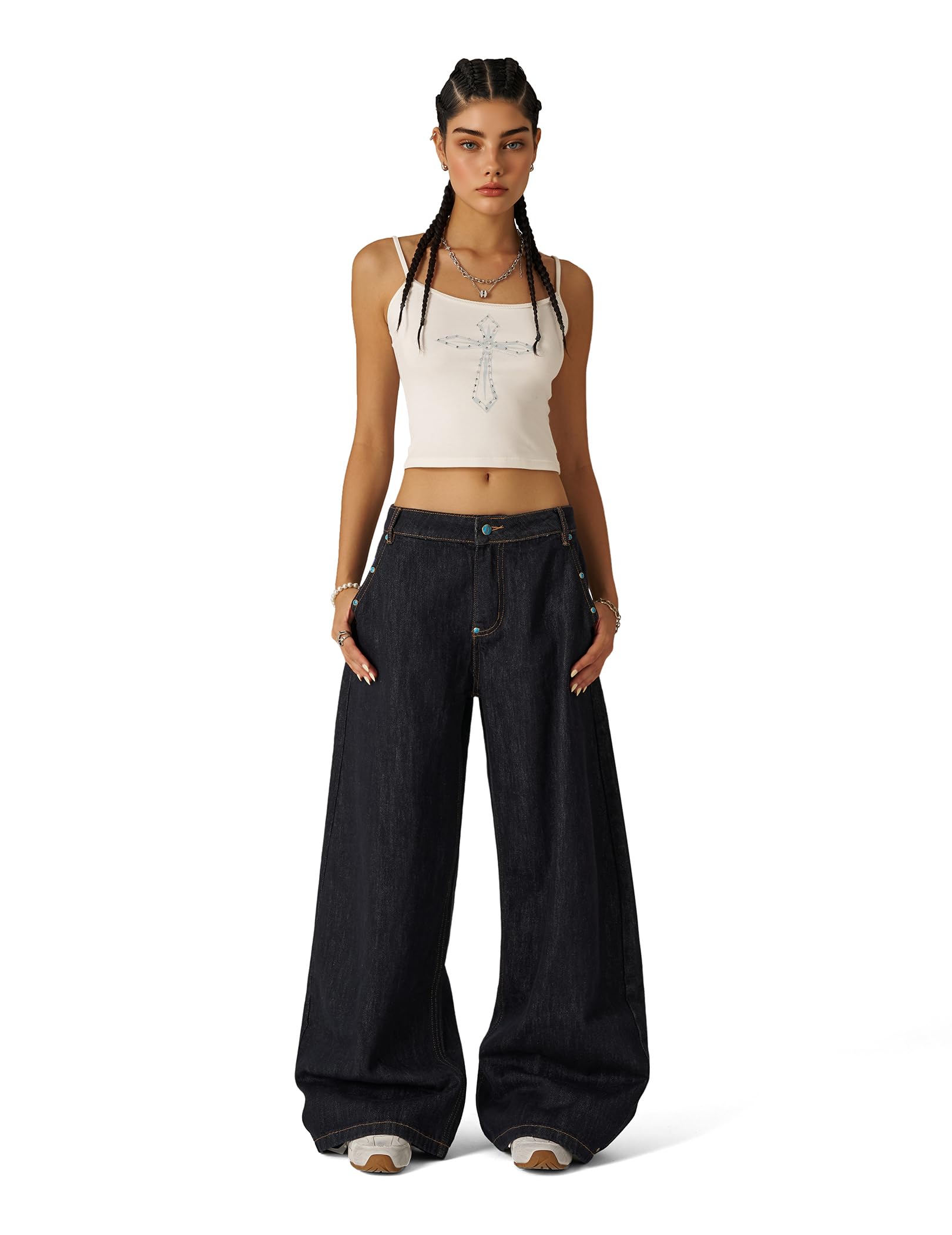 Aelfric Eden Herren Baggy Jeans Vintage Rivets Denim Hosen Damen Wide Leg Jeanshose Hip Hop Streetwear Skateboard
