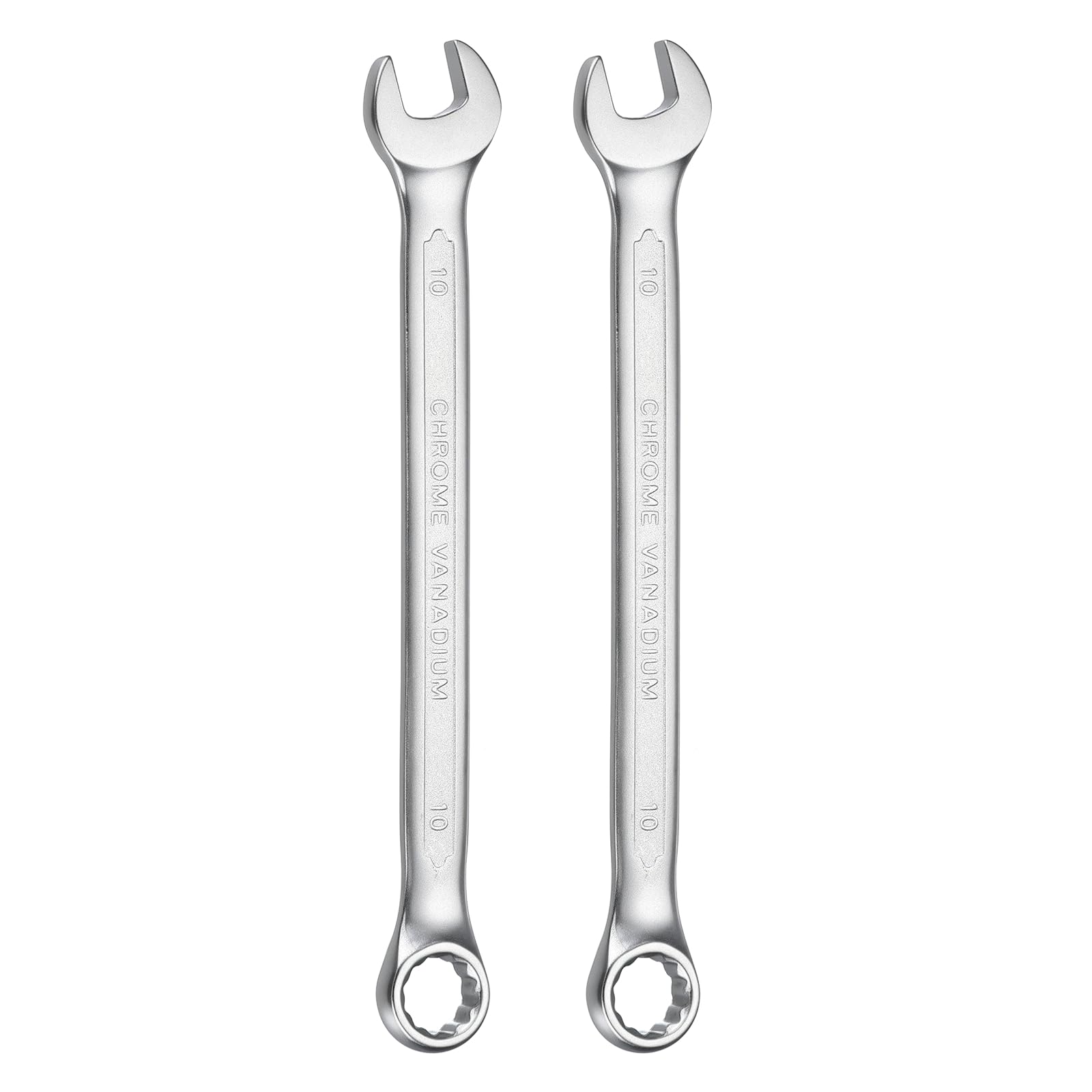 sourcing map 2Pcs Metric Combination Wrench 10mm Open End & 15-Degree Offset 12-Point Box End Chrome Vanadium Steel Industrial Grade Double Ended Wrenches Spanners Tools