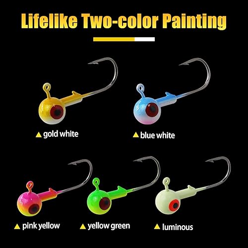 Miniatura 4 de CWSDXM Cabezas de plantilla de pesca, ganchos de cabeza de bola pintados redondos de varios tamaños para lucioperca, trucha, crappie, jig, agua