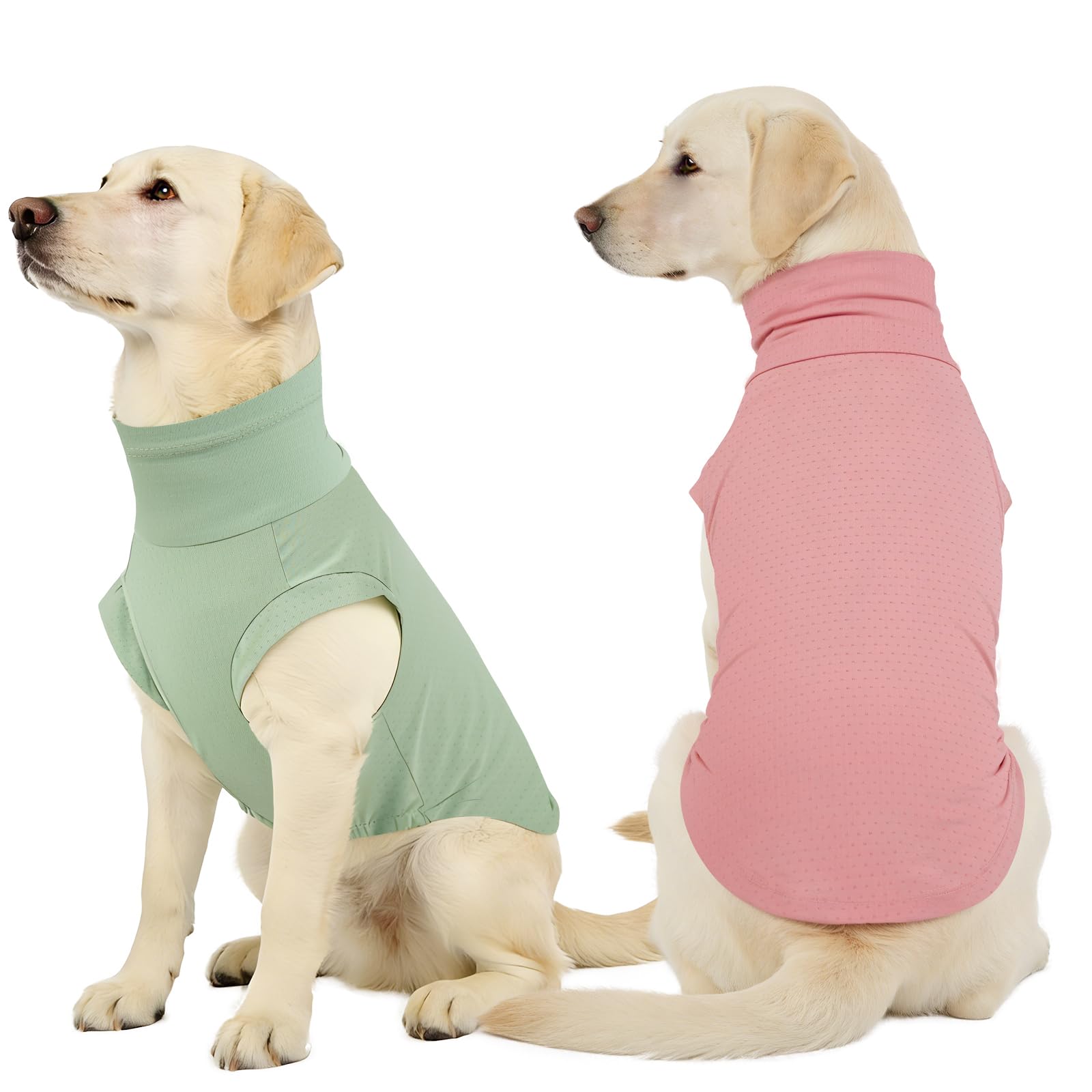 OUOBOB Dog Cooling Vest 2-Pack for Summer | Quick-Dry & Breathable Shirt with Snug High Neck & Elastic Belly, for Medium Large Dogs (2pcs (Green+Pink), 4XL)
