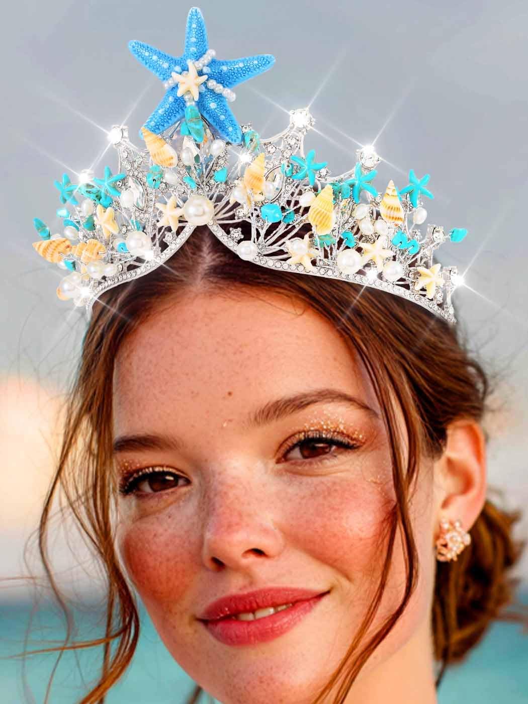Mermaid Crown Seashell Tiara Starfish Headpiece Hair Accessories for Women - Image 6