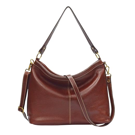 Bolsa Feminina Média Ombro Transversal Tiracolo Couro Legítimo Marrom Pinhão com Zíper Madamix