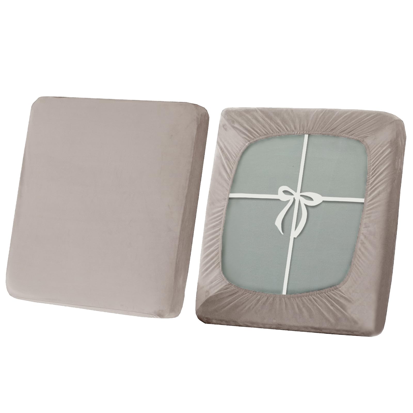 SYLC Stretch Sofa Seat Cushion Covers, Non-slip Sofa Cushion Cover with Ties and Elastic Bands, Velvet Couch Cushion Covers Replacement (Khaki,3-Seater) — image 1