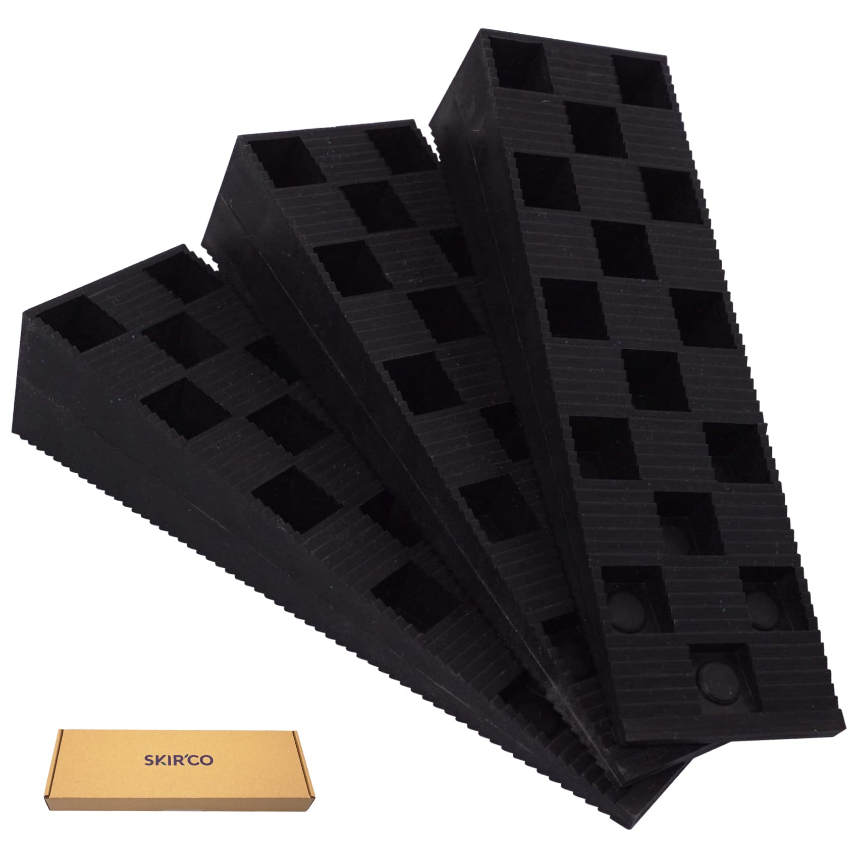SKIR'CO (4 Stück) schwarze Kunststoff-Rippenkeile 149 x 45 x 30 mm zum Nivellieren, Abstandskeile, ineinandergreifende Keile
