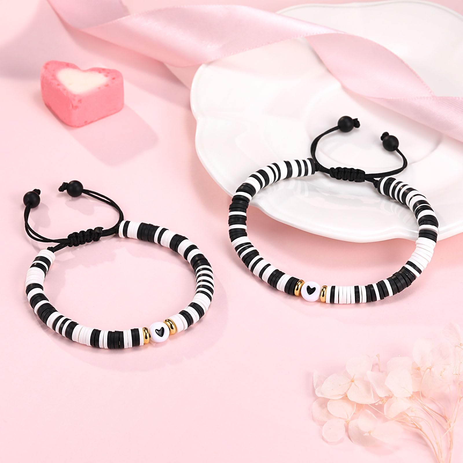 WATEFOER Ritorno A Scuola Bracciale Regalo Braccialetto Madre Figlia Primo Giorno Di Scuola Regali Per Ragazze Ragazzi Bracciale Set Di Braccialetti Con Charm Abbinati (Nero e bianco)