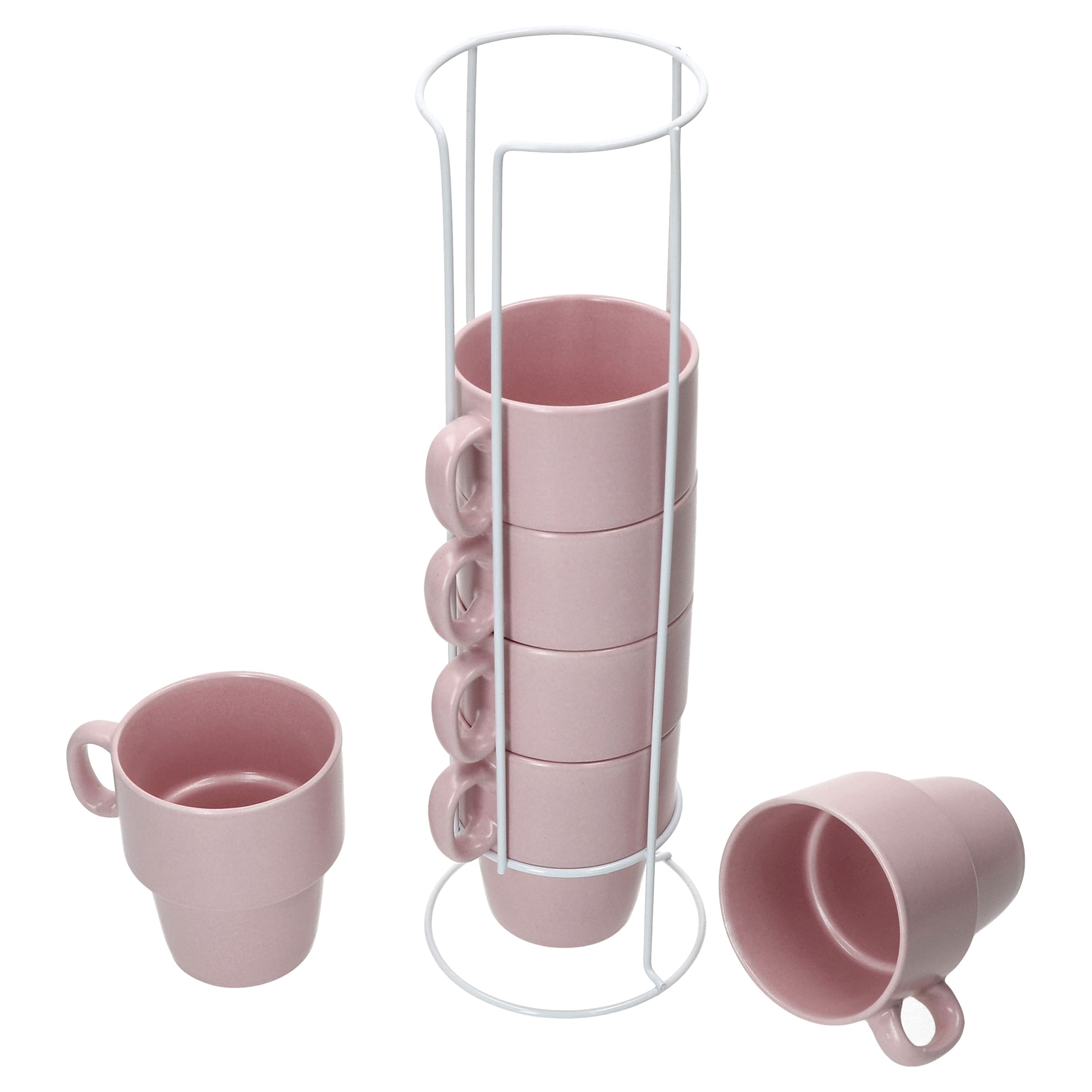 MamboCat Stata Lot de 6 tasses à café roses empilables en porcelaine I 250 ml I anse pour café, thé, cacao, cappuccino et latte macchiato