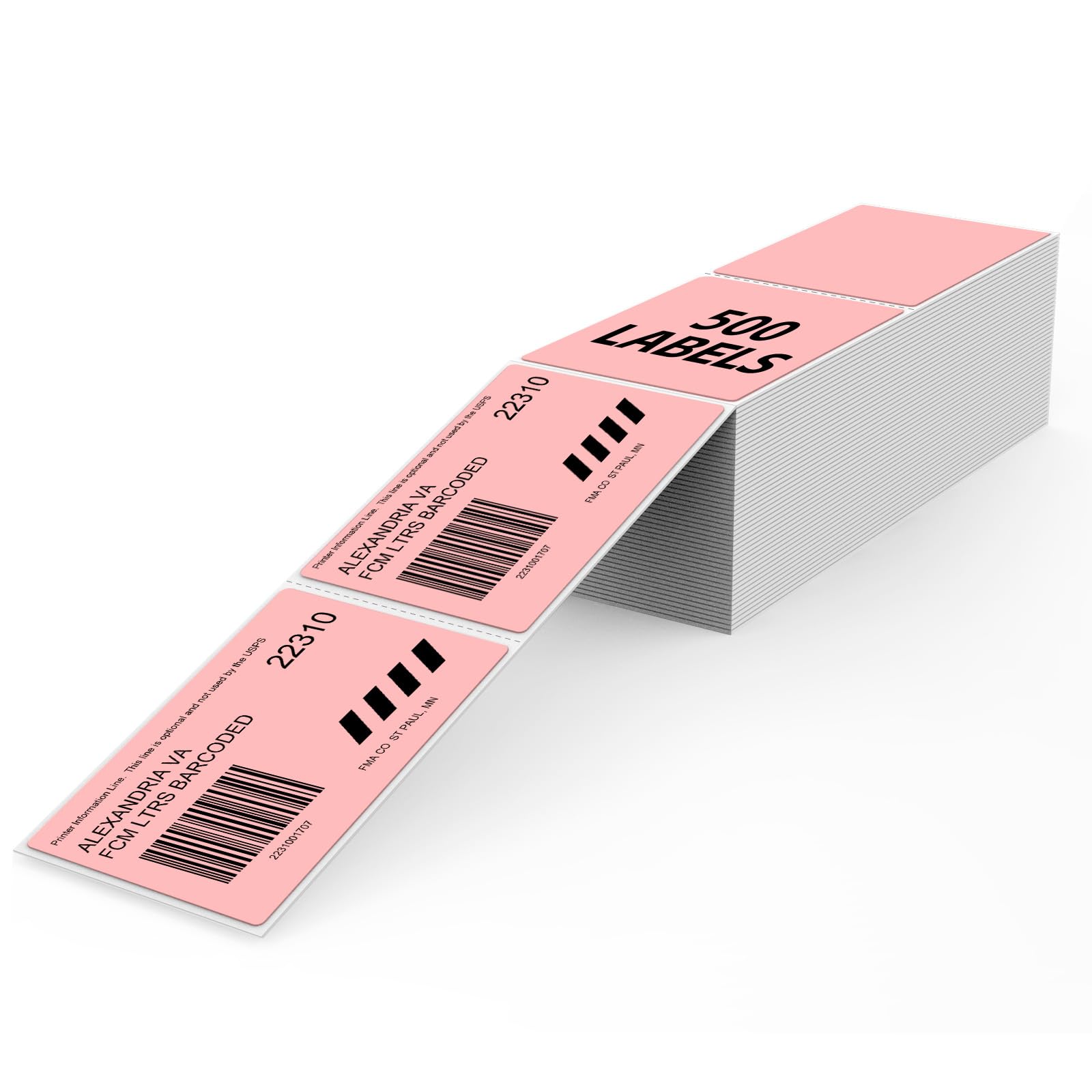 YIKIADA Pink Thermal Labels 2 × 3 Inch Vinyl Self-Adhesive Fanfold Shipping Stickers Direct Waterproof Perforated Printer Decal for Businesses