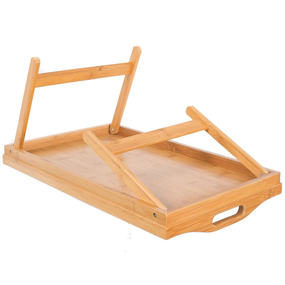 Bakaji Vassoio da Letto Pieghevole in Bambu' con Gambe e Manici per Colazione a Letto Relax Dimensione 50x30x21cm Bamboo da Portata (Naturale)