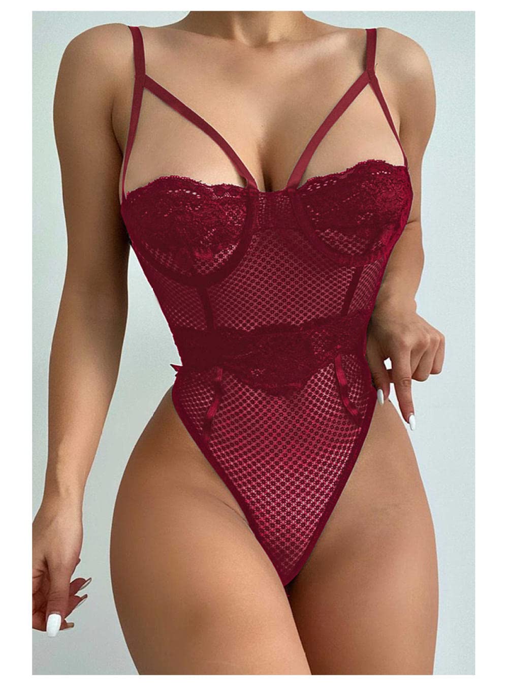 Dessous-Sets Für Damen Spitzennähte Mesh Hohler Verstellbarer Träger Comfortable Body