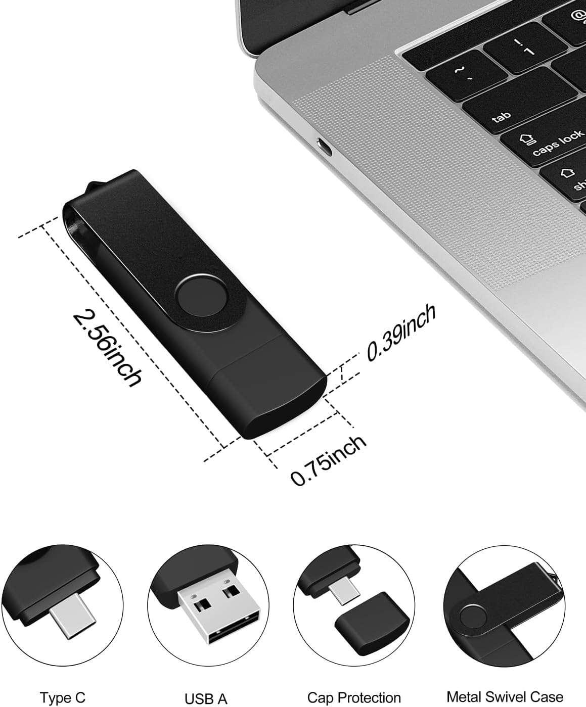Chiavetta USB C con doppia chiavetta USB 3.0 da 128 GB, design girevole, 2 in 1, per smartphone Android, computer, MacBook, tablet, PC, confezione da 10