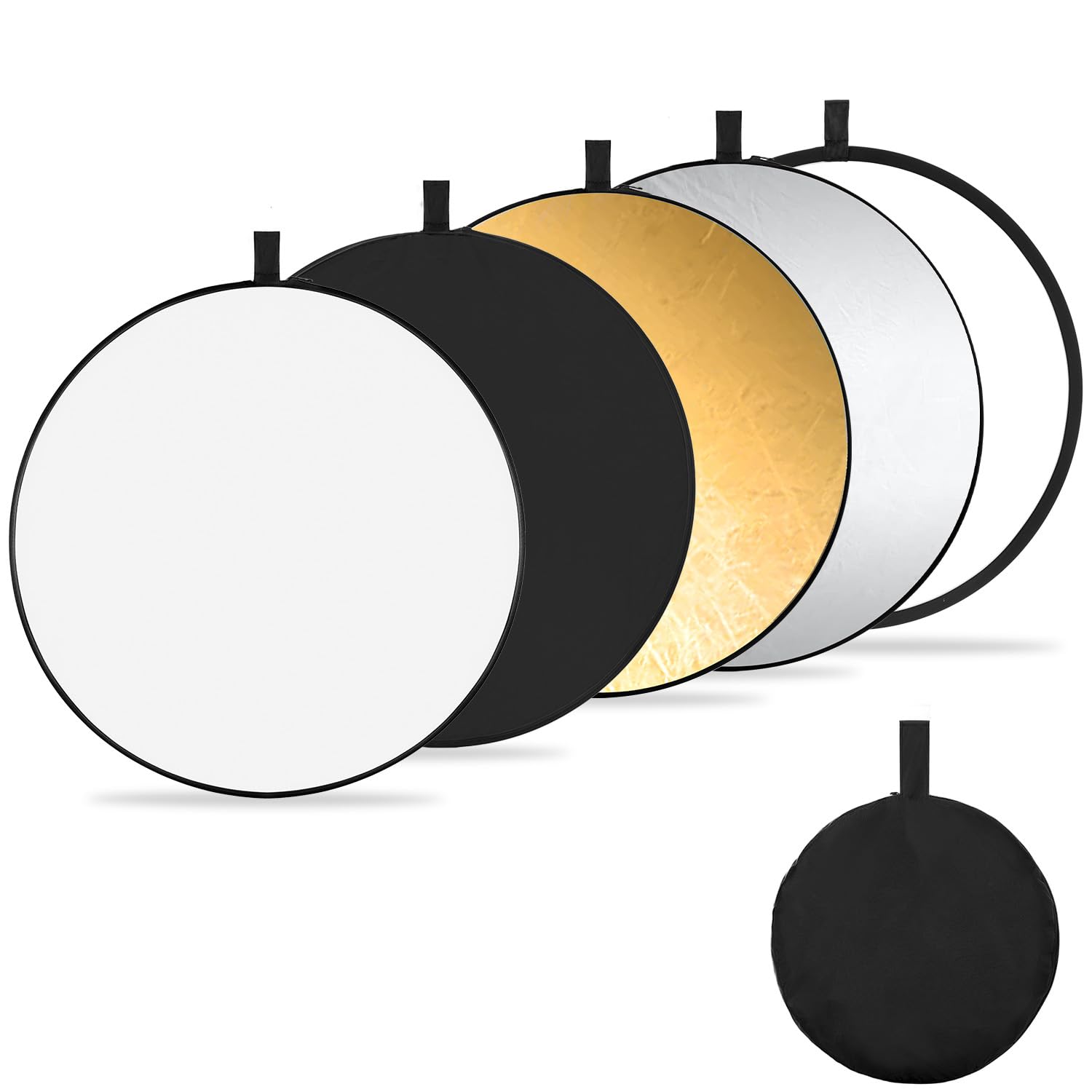 K&F CONCEPT 5-in-1 Riflettore di luce 43" (110 cm) Diffusore Fotografico Pieghevole Portatile per Studio e Illuminazione Esterna Oro Argento Bianco Nero Traslucido