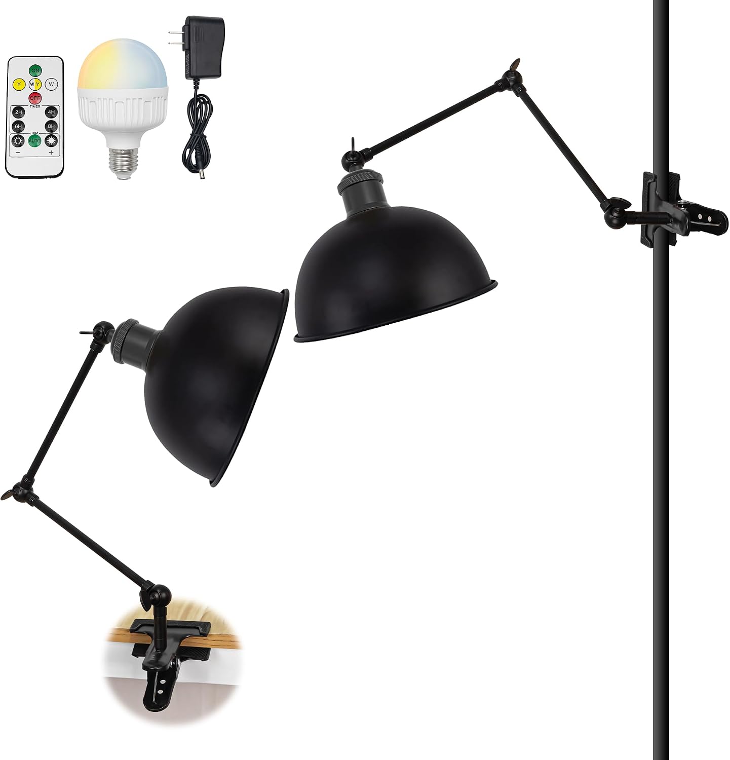 LED Clip Light, Pole Mounted, Rechargeable, Remote Control Desk Light, Cordless No Electricity, No Wiring Required, Arm: 7.1 inches (18 cm), 3.5 W, RGBW, Bulb Included, Dimmable, Arm Light,