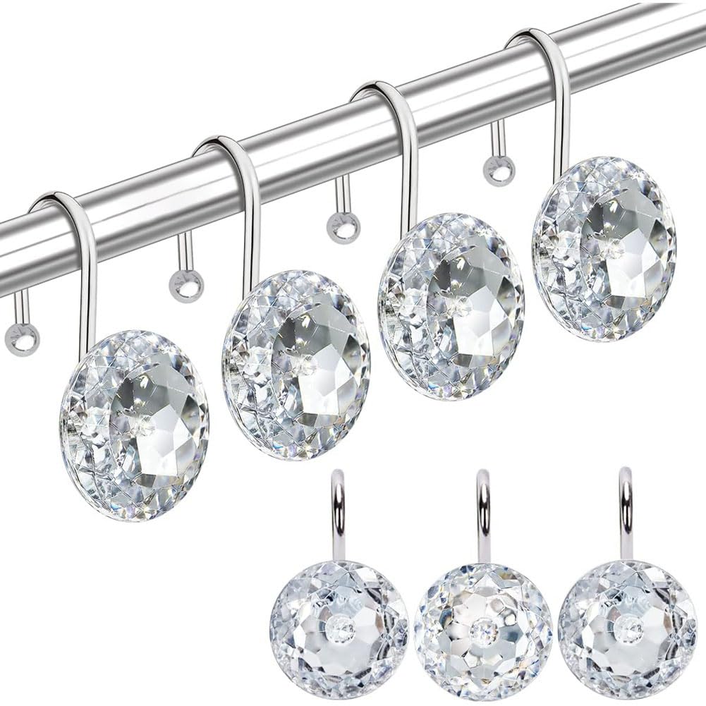 IJSDNVJNDX 12PCS Shower Curtain Hooks Rings Decorative Rhinestones Shower Curtain Rings Hangers for Shower Curtains Clothing, Towels, Etc.