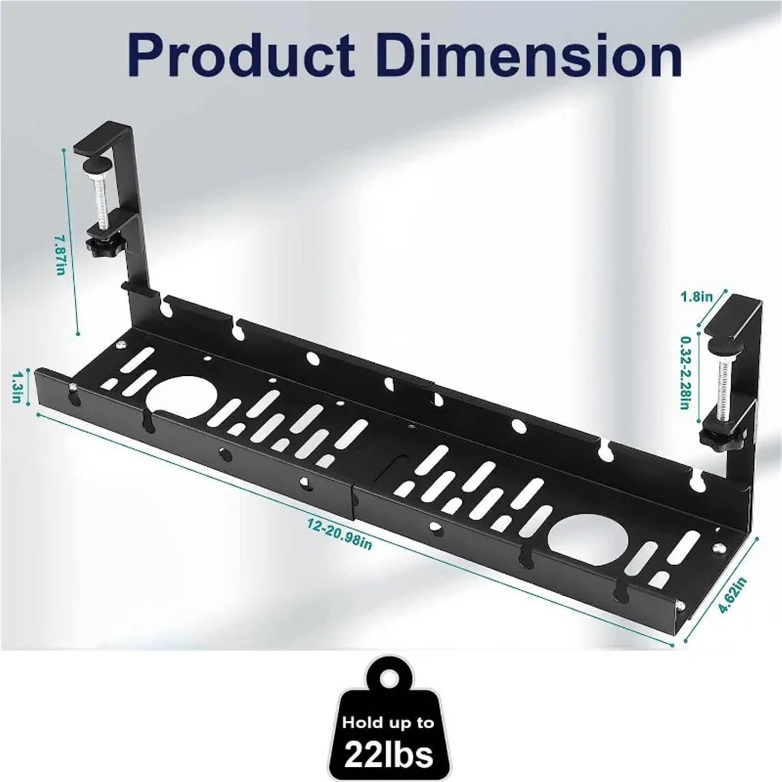 Bandeja Organizadora De Cables Bajo El Escritorio Bandeja de cables Metal extensible debajo del escritorio, sin perforación, con abrazadera, soporte cable regleta retráctil(Black)