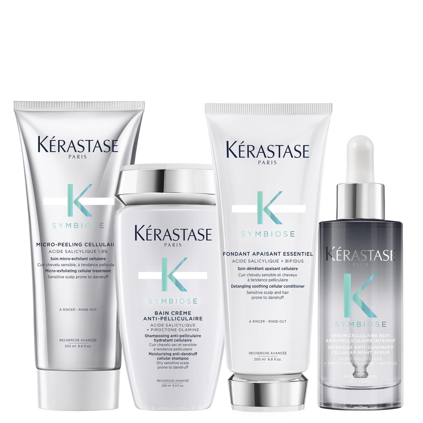 Kérastase, Symbiose, Anti-Schuppen Pflegeroutine mit Peeling, Shampoo, Haarspülung und Haarserum, Für empfindliche, trockene und schuppige Kopfhaut