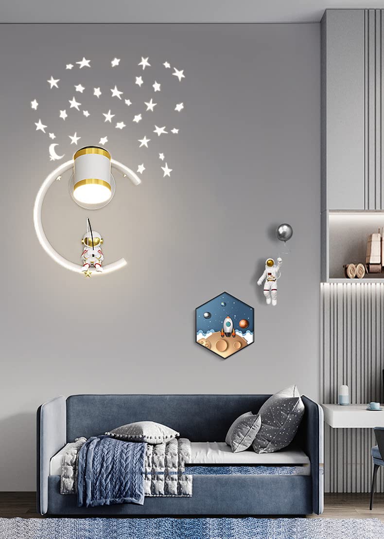 Lampa ścienna z reflektorem LED 12 W Lampki nocne Możliwość ściemniania Nowoczesna lampa ścienna do wnętrz Przestrzeń Astronauta Ściana Sypialnia Dziecięca Nocna Sypialnia Chłopiec Dziewczynka Salon