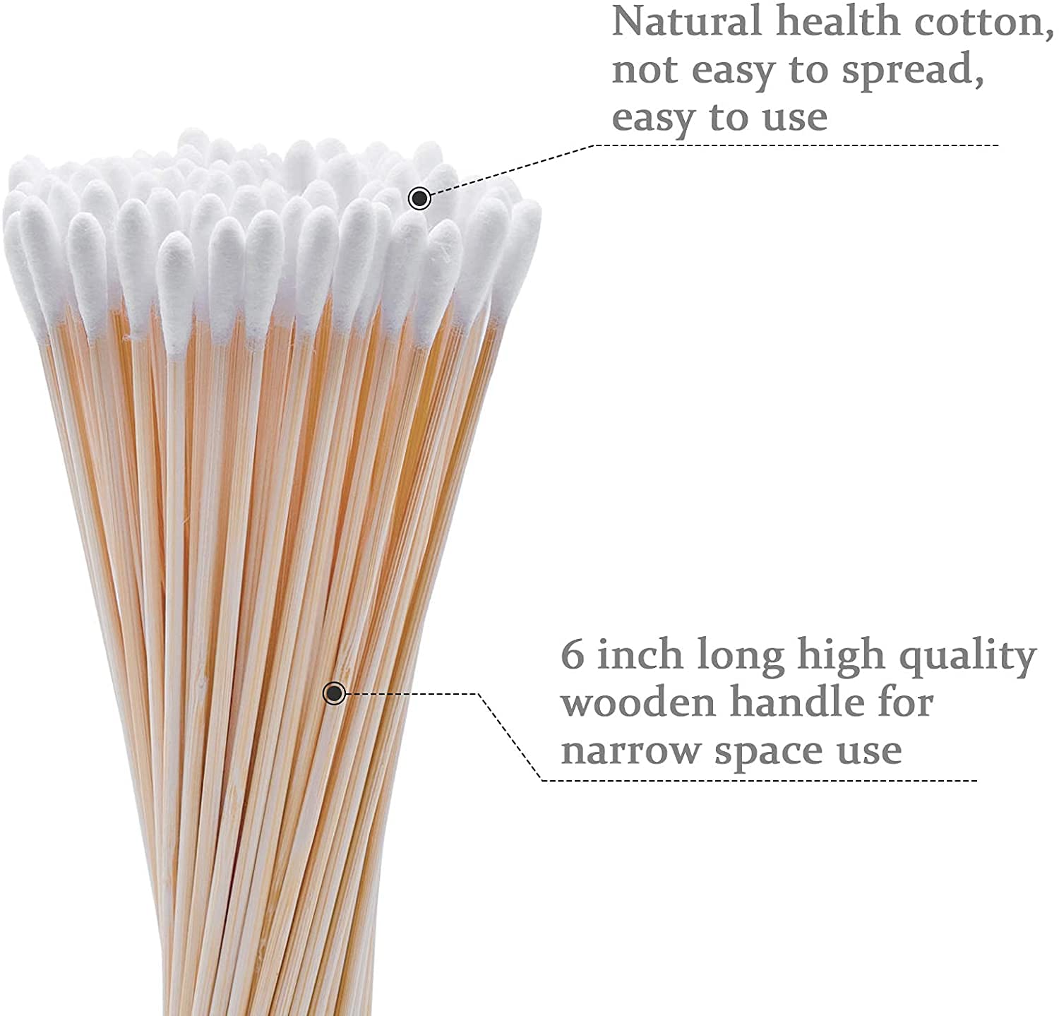 200 PCS 6 Inch Extra Long Cotton Swabs with Wooden Handles, Long Cotton Tipped Applicators for Precision Cleaning, Crafts, Electronics, Jewelry, Makeup Touch-Ups & Pet Care