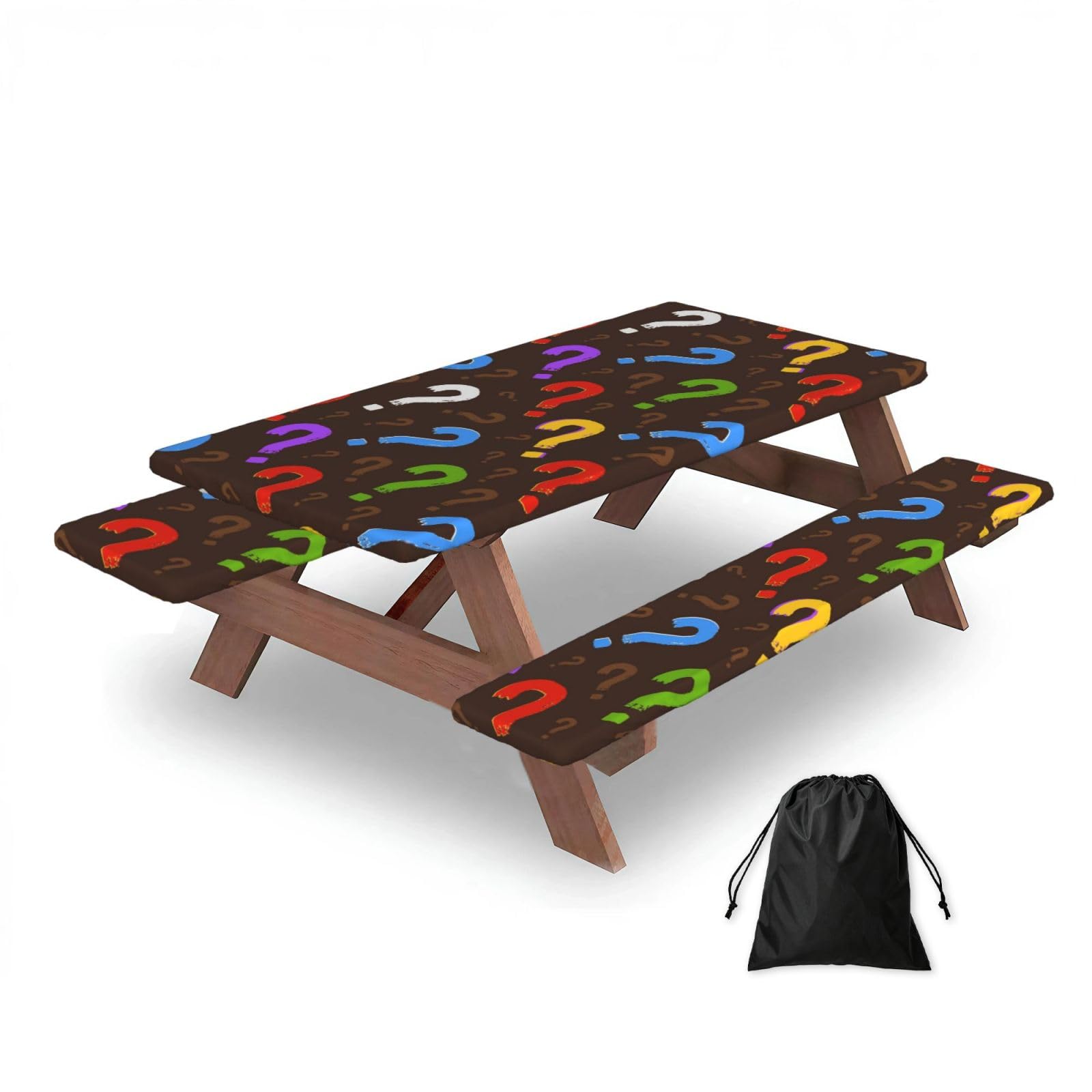 Colorful Question Mark, Picnic Table Cover With Bench Covers -Waterproof Elastic Fitted Tablecloth for Garden Camping Patio 76x152cm