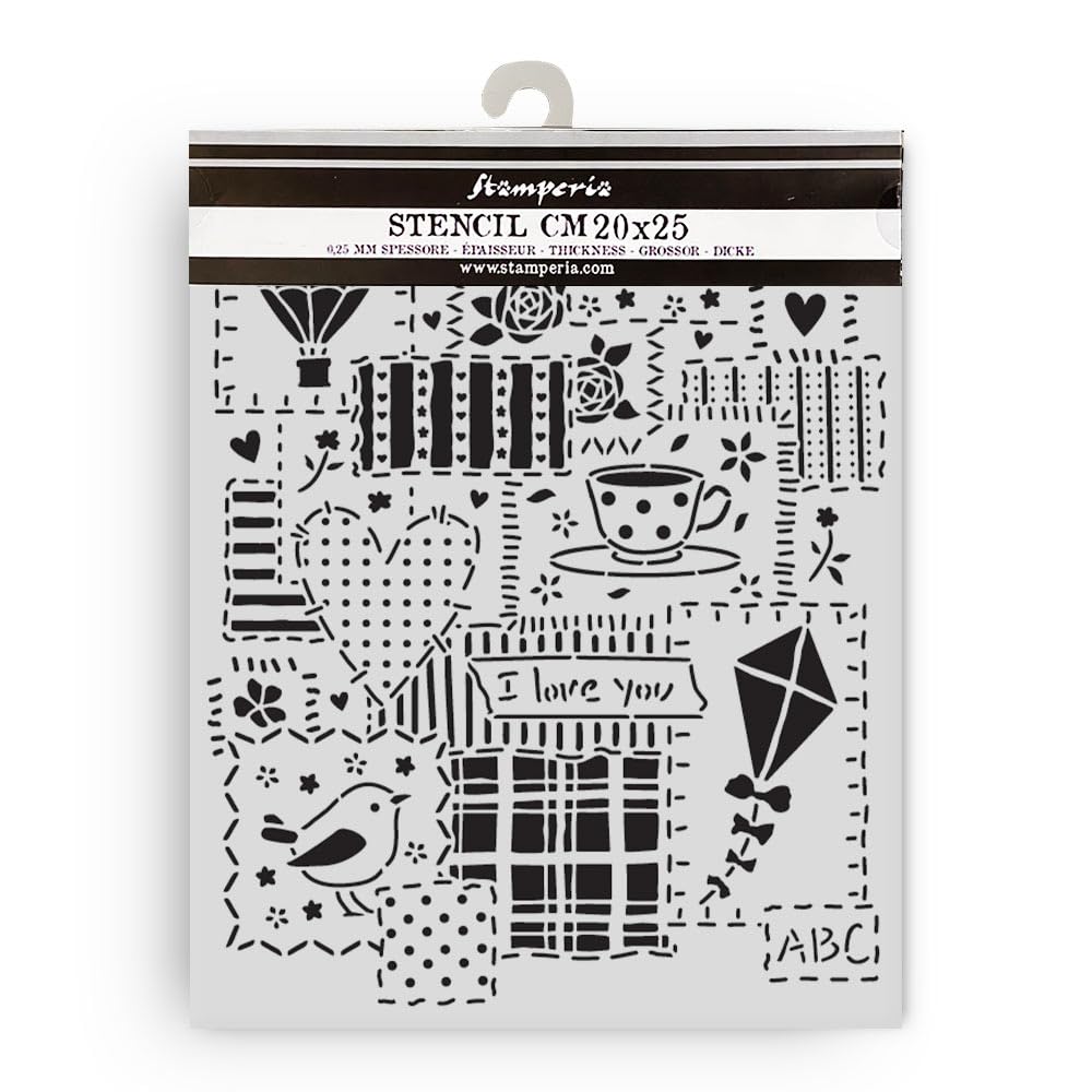 Stamperia - Thick Stencil for Scrapbooks, Albums, Cards, Bullet Journals, and More, Flexible Material, Easy to Clean, Perfect for Crafts and Gifting (Family, Patchwork)