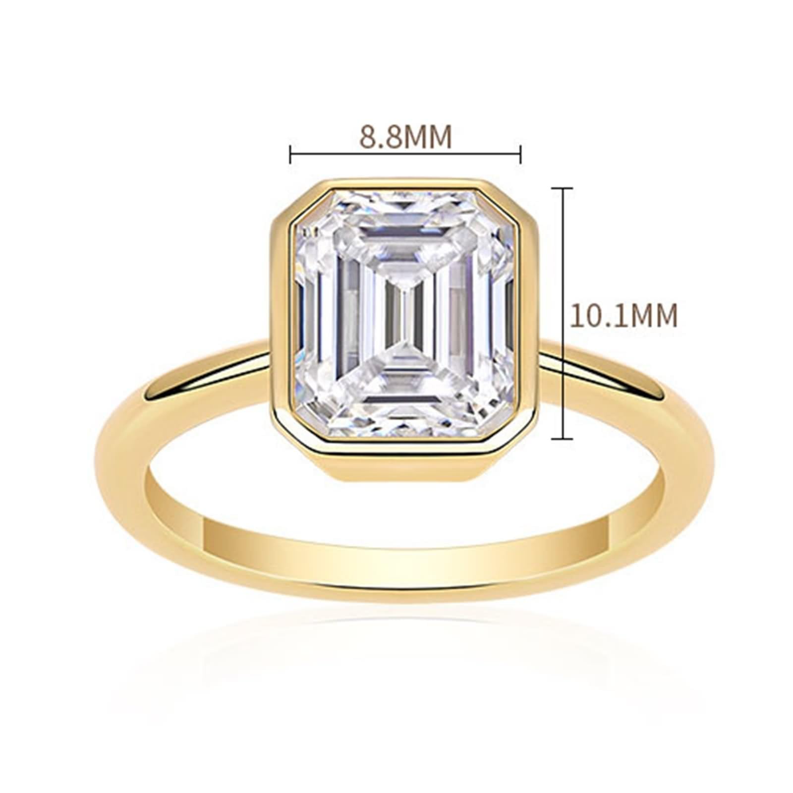 Anillo de promesa a juego, anillos apilables de oro pulido, anillo solitario con moissanita rectangular de 7 x 9 mm, oro amarillo de 2,5 quilates