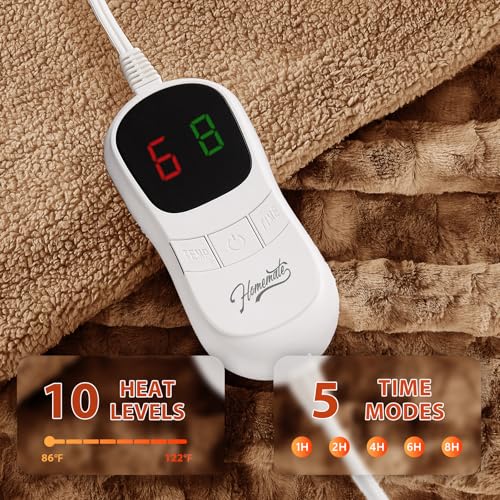 Image of Homemate Heated Blanket Electric Throw - 50 inchx60 inch Heating Blanket Throw 1 /2 /4 /6 /8 Hours Auto-Off 10 Heat Levels Over-Heat Protection Luxury Faux Fur Sherpa ETL Certification