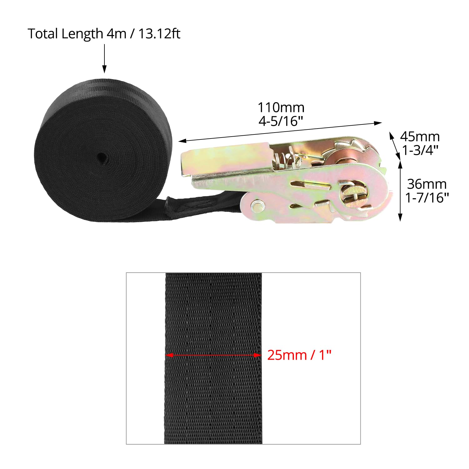 QWORK® 4 sztuki pasów mocujących z naciągiem za pomocą klamry z mechanizmem zapadkowym, 4 m, pas mocujący odporny na warunki atmosferyczne, zestaw pasów mocujących, do kajaków, desek do surfowania