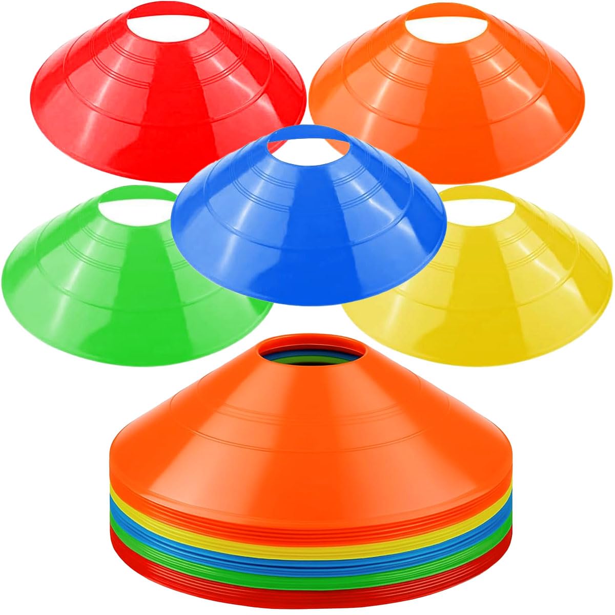 Jonami 20Pcs Coupelles D’Entraînement Football Cônes Marquage Slalom Accessoires D’Entraînement Coordination – 5 Couleurs