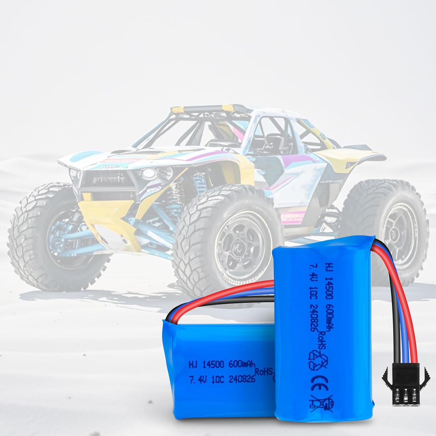 Crazepony 7.4V 600mAh Li-ion Battery 2PCS 2S Rechargeable Battery with SM-3P Plug and USB Charger Cable for G03060R New Version Amphibious RC Trucks G20601 TK3086B DE82 RC Toy RC Car