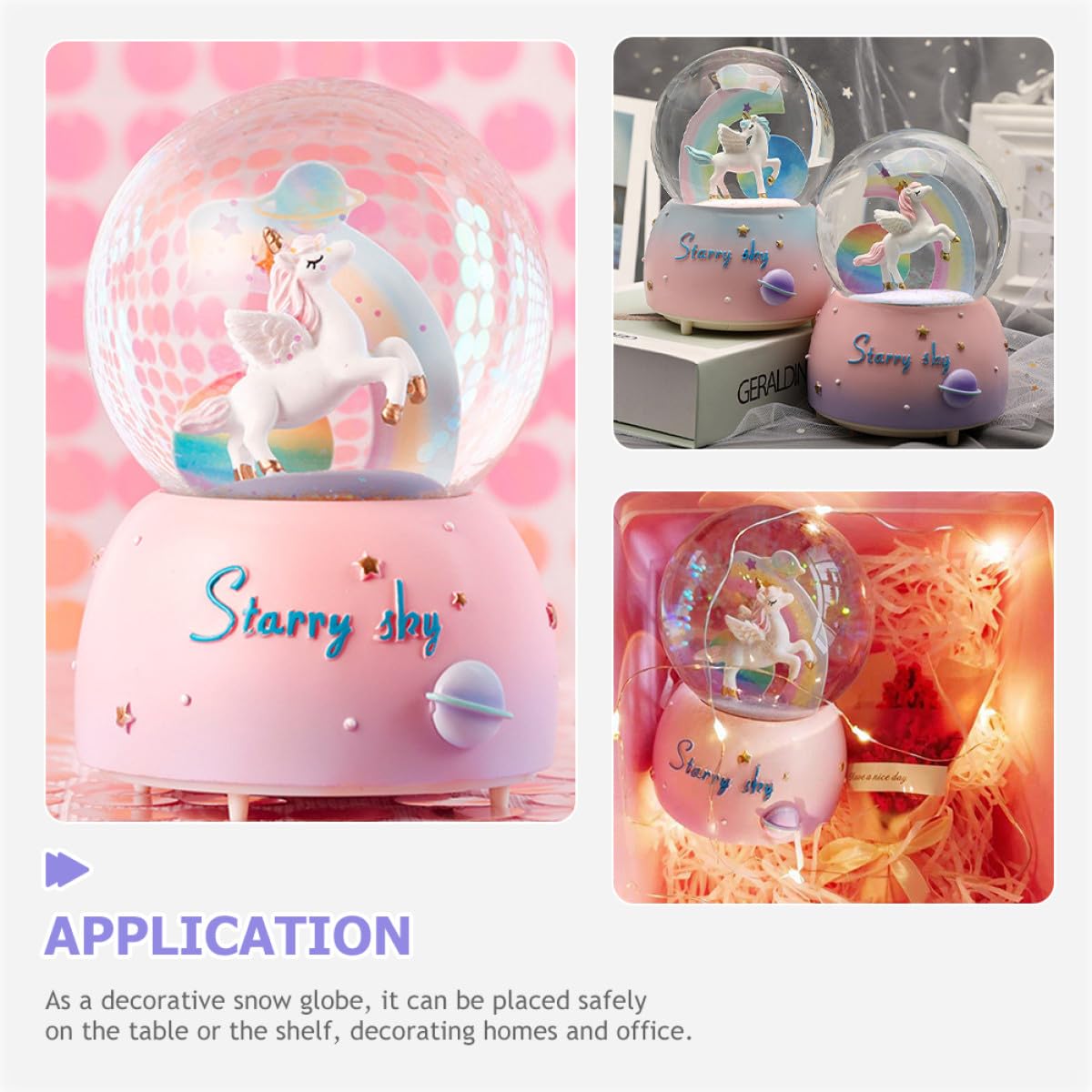 Caja de Música con Globo de Nieve Unicornio de Diseño Infantil Efecto Luz y Música Manual Decoración Navideña y Regalo Cumpleaños para Niñas Ambiente Romántico y Festivo