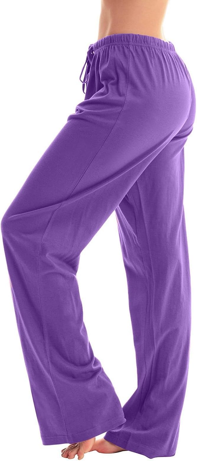 Women's Pyjama Bottoms Lounge Comfy Solid Color/Printed Stretch Drawstring Long Wide Leg Pants Ladies Casual Soft Sleep Trousers Loose Fit Pjs Bottoms