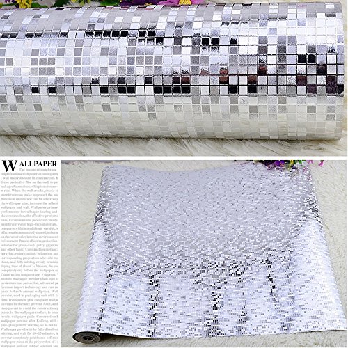 QIHANG Luxury Silver Foil Mosaic Background Flicker Wall Paper Modern Roll/Hotel Ceiling/Decorative Wallpaper Roll Silver Colour - Thumbnail 6