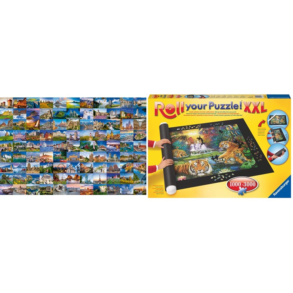 Ravensburger Puzzle 17080-99 Beautiful Places in Europe - 3000 Teile Puzzle & Ravensburger Roll Your Puzzle XXL - Puzzlematte für Puzzles mit bis zu 3000 Teilen, Puzzleunterlage zum Rollen