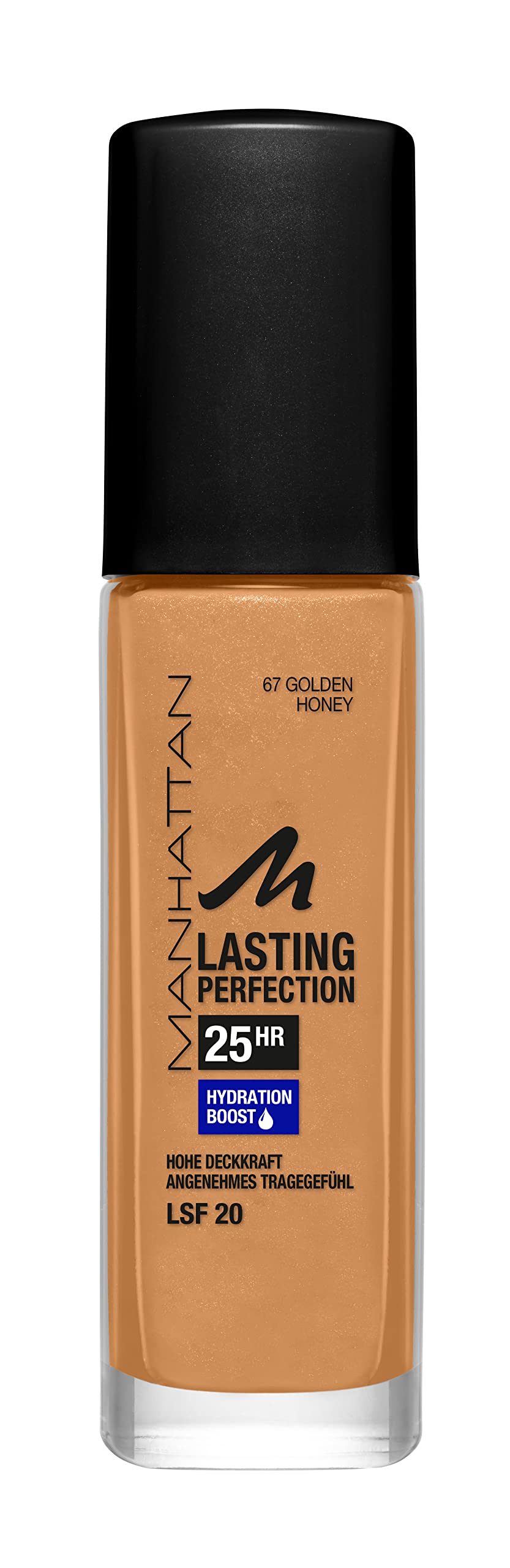 Manhattan Lasting Perfection 25 Stunden Make up, Golden Honey 67, feuchtigkeitsspendende Foundation, langanhaltend, hohe Deckkraft, für einen makellosen Teint, 30 ml