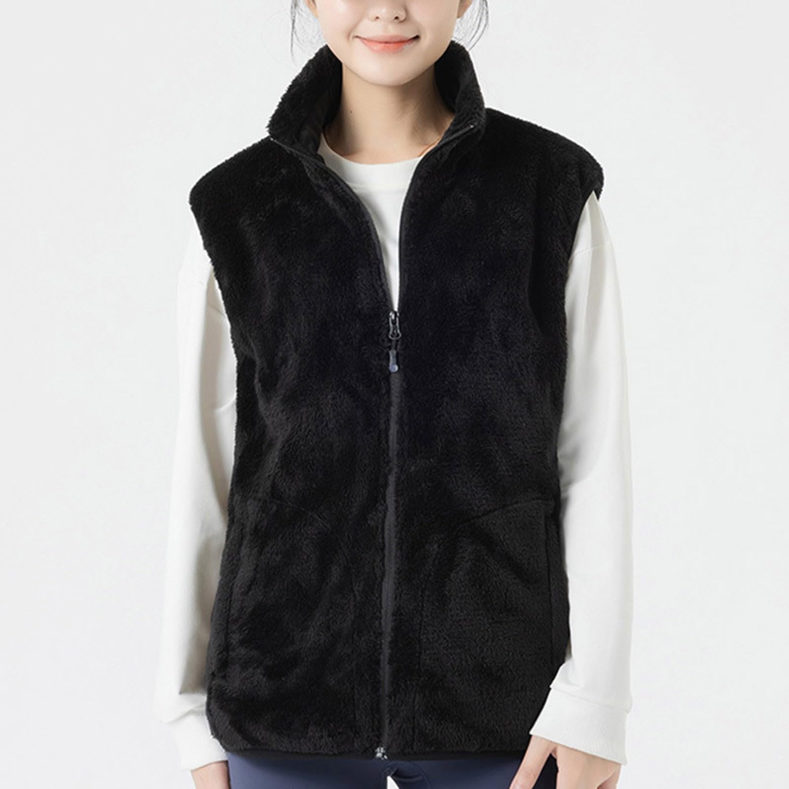 Generisch Manteau d'hiver chaud en polaire pour femme - Gilet chauffant - Résistant au froid - Avec fonction de chauffage électrique - Veste de transition élégante pour activités et voyages (noir, L)