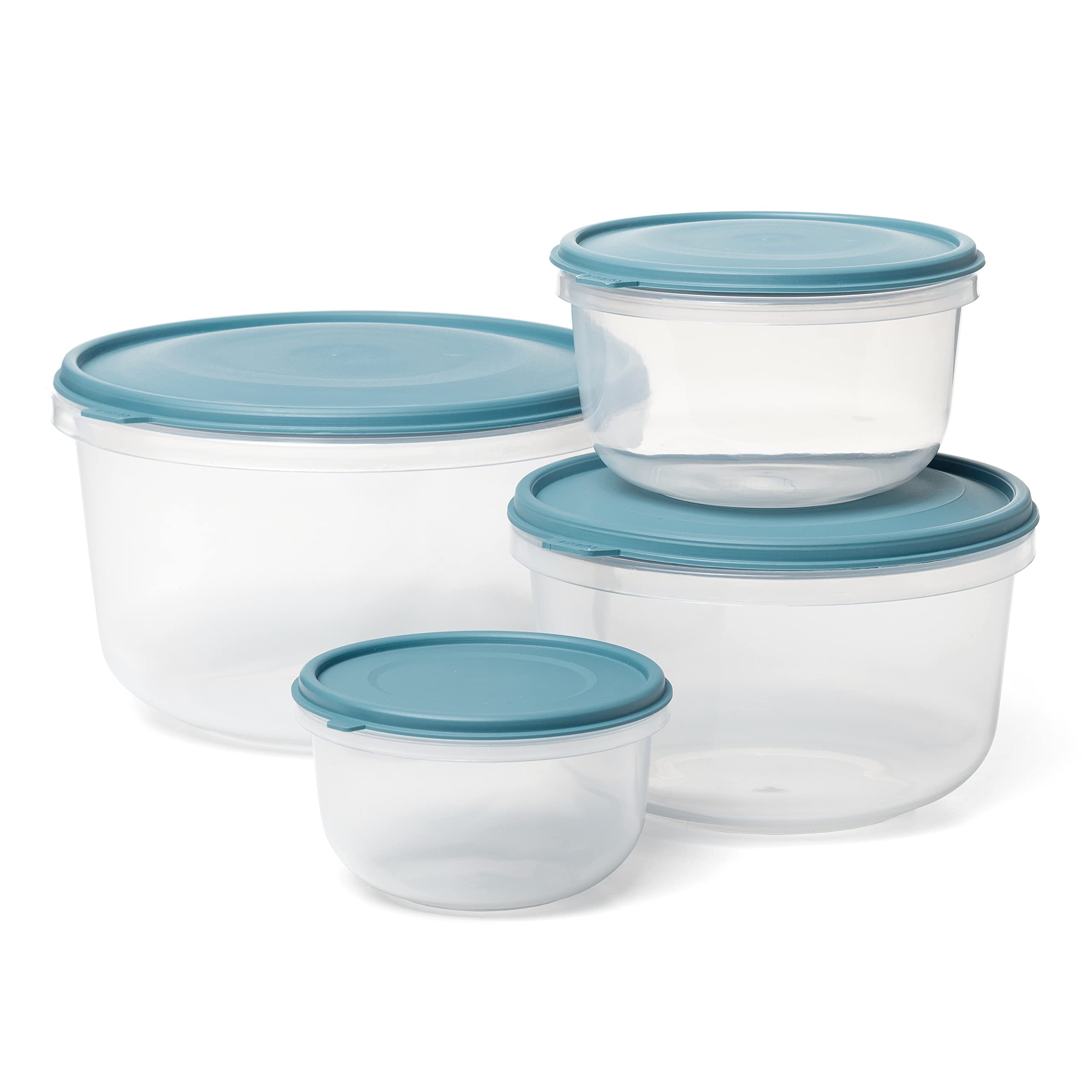 Tatay Blue Plastic Food Containers With Lids Bowl | Set Of 4: 2.2L + 1.2L + 0.6L + 0.3L | Press-On Lid | Airtight Food Containers | Microwave, Dishwasher, Fridge & Freezer Safe | Bpa-Free Plastic,