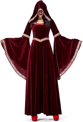BFAFEN Vestido medieval renacentista para mujer, vestido victoriano, manga acampanada, disfraz de vampiro, cosplay, capa vintage con capucha