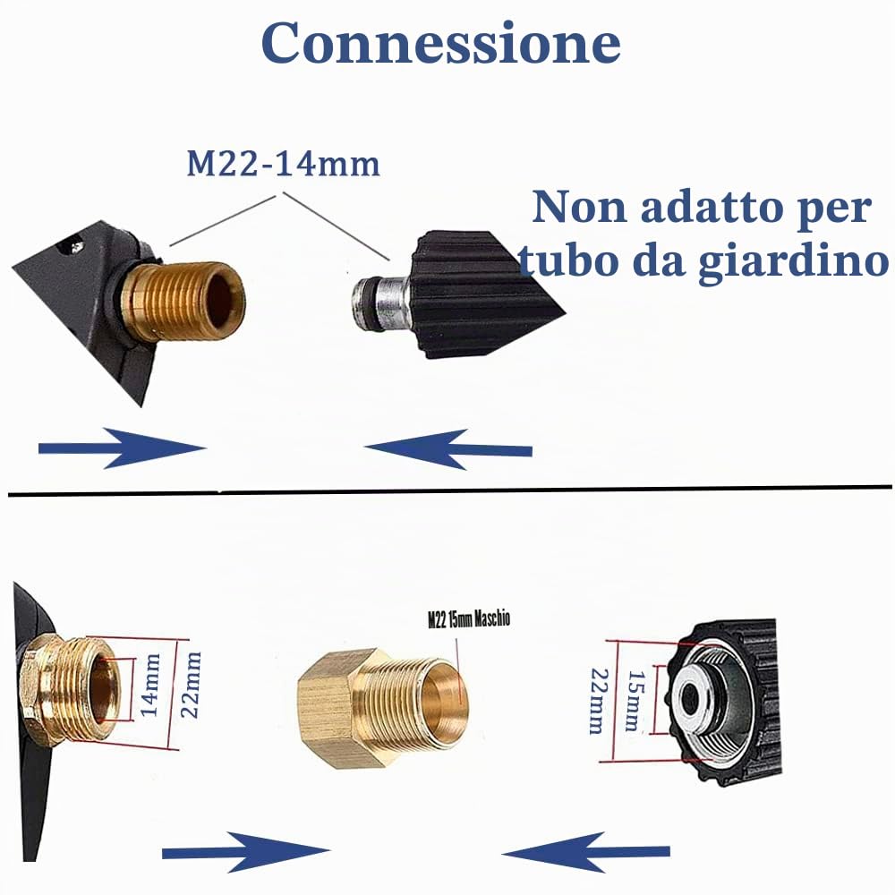 Lancia Schiuma di Neve Cannone a Schiuma Pistola 1L Bottiglia, 1/4 pollice Rilascio Rapido Erogatore di Sapone con M22 14 mm a 15 mm Connettore per Tubo Idropulitrice (con pistola per schiuma)