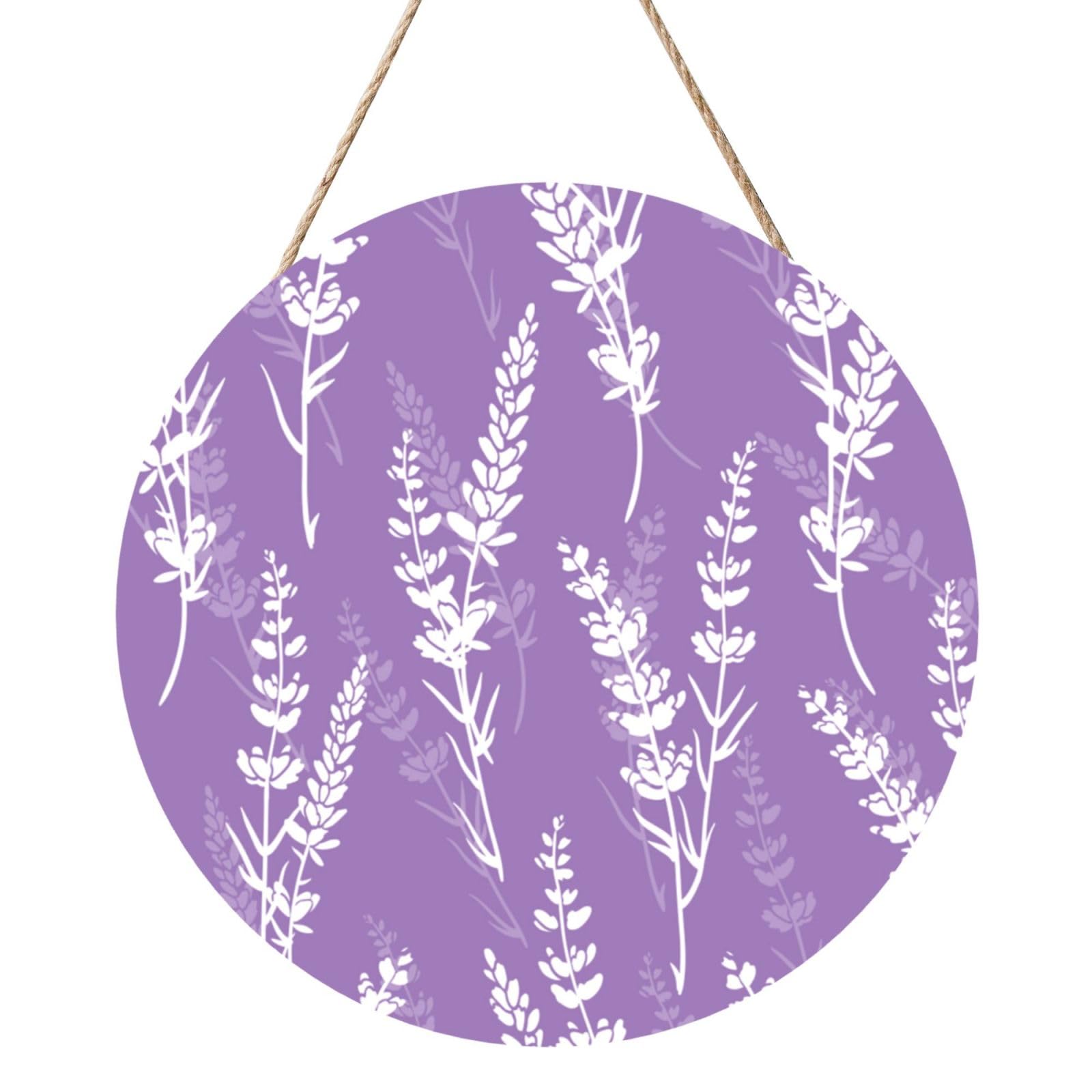 InOmak Beautiful Purple Lavender Flowers, Round Wood Panel Painting 12 in, Wall Hanging Painting For Home